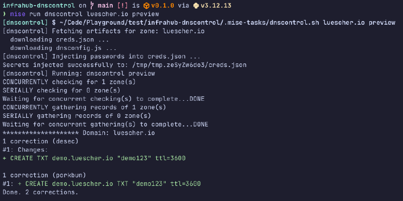 DNSControl preview output