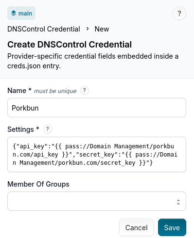 DNSControl Credentials 1
