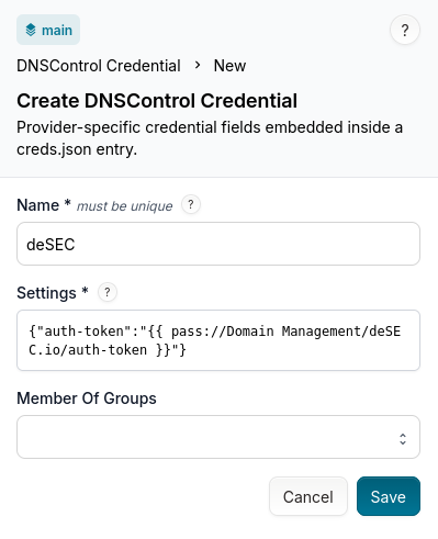DNSControl Credentials 2