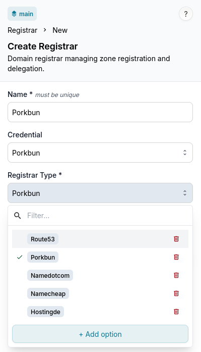 Add Registrar